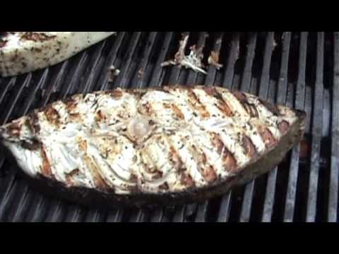 Halibut steaks on the grill