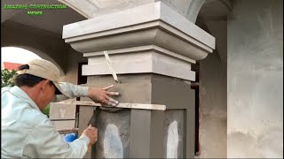 Techniques For Building Beautiful Main Porch Pillars With Mortar And Rudimentary Craft Tools