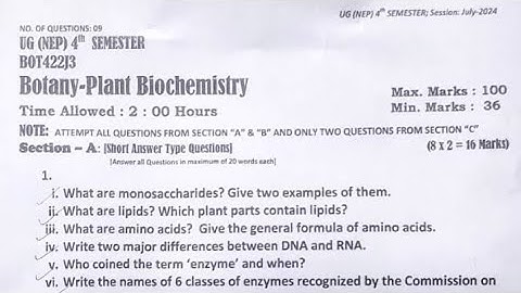 Botany plant biochemistry question paper UG 4th sem || UG 4th sem botany j3 question paper kashmir