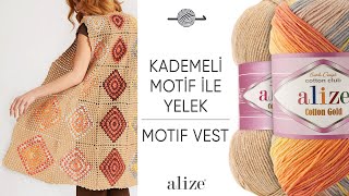 Alize Cotton Gold Batik Ile Motifli Yelek Motif Vest Жилет С Мотивом