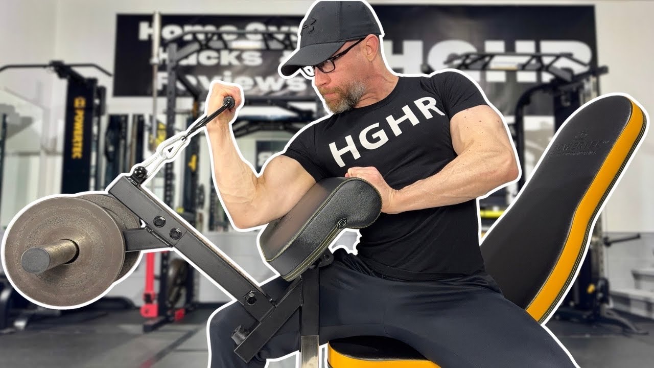 The Powertec Workbench Preacher Curl Machine Attachment