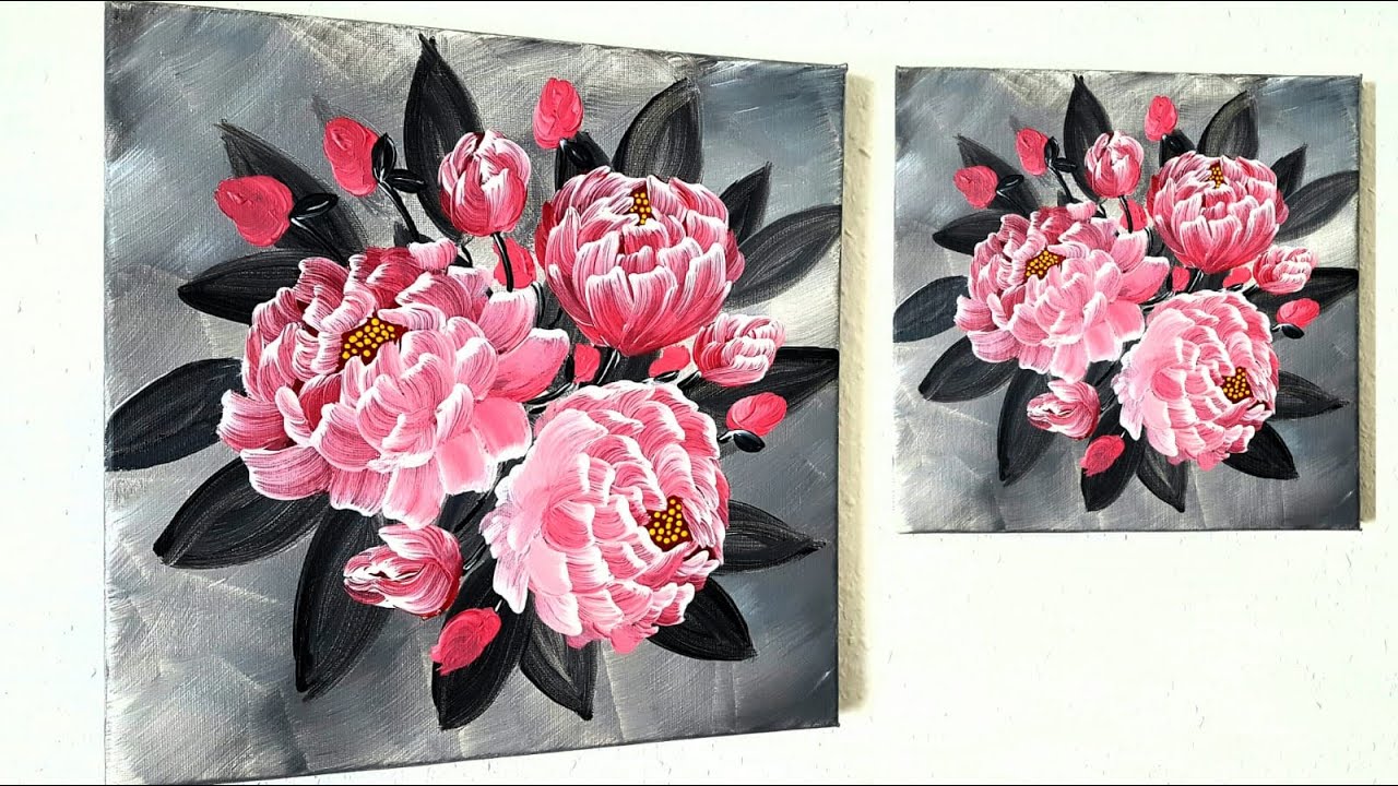 Blumen Malen Acryl Pfingstrosen Rosa für Anfänger