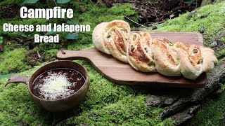 Campfire Cooking. Jalapeño and Cheese Bread Baked in a Reflector Oven. Quick French Onion Soup.