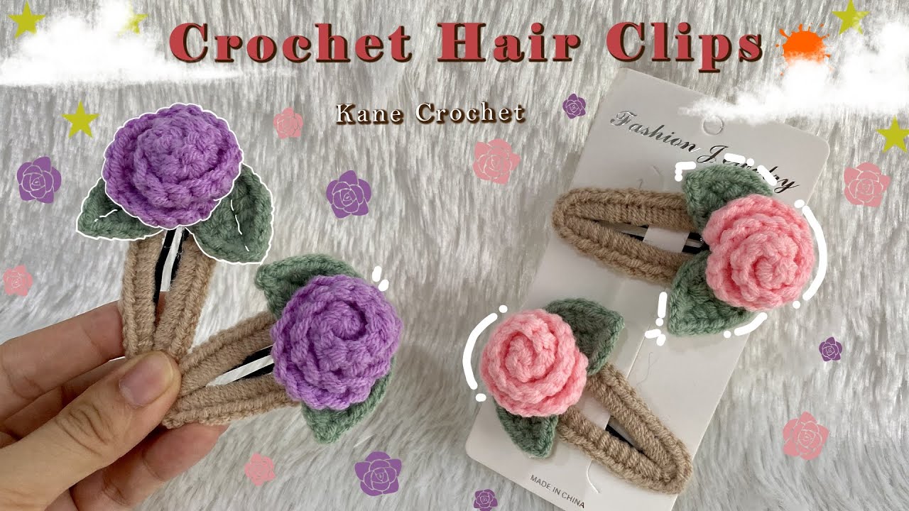 Вязаные крючком аксессуары для волос 🌹 Учебник по вязанию крючком заколок для волос в виде розы