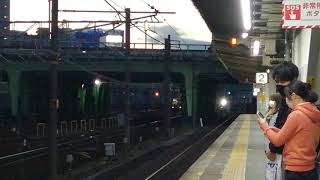 目の前で長い電笛を鳴らしてくれました！。名鉄3150系3159F✙3100系3121F普通東岡崎行金山4番線到着