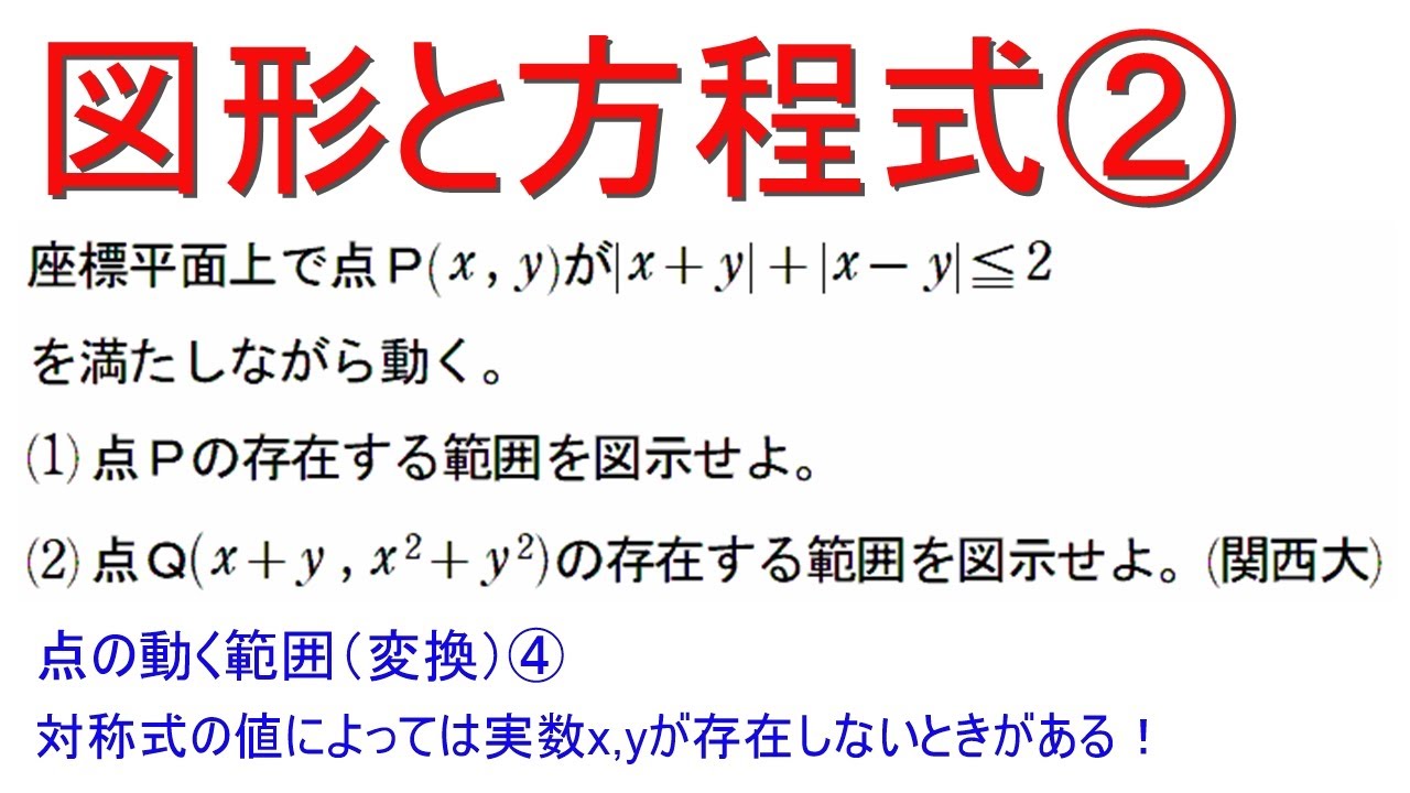 図形と方程式②  点の動く範囲(変換)④★【関西大】