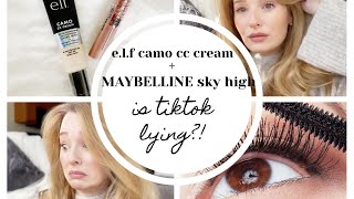 NEW!! e.l.f. camo CC cream+ MAYBELLINE sky high mascara PALE SKIN review