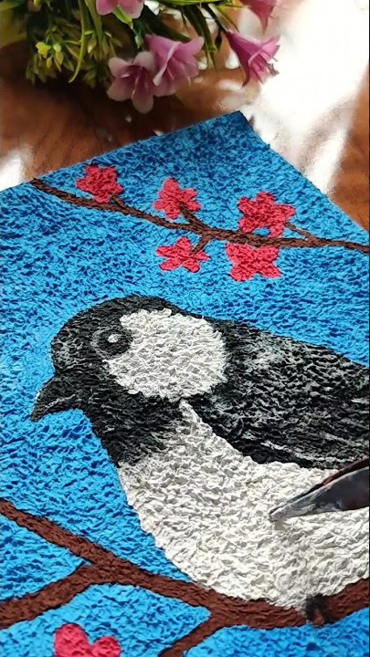 tissue paper art | painting with tissue paper🌸🐦 #shorts