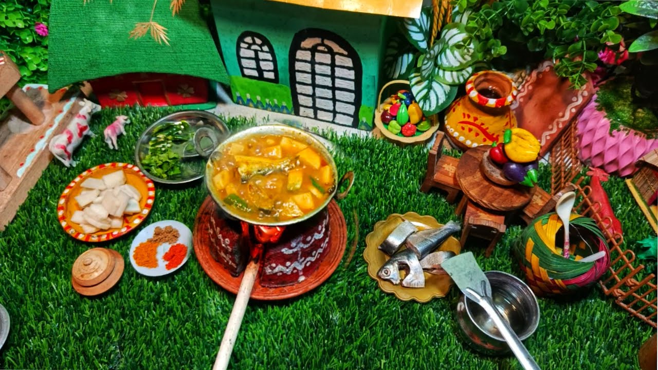 Tiny Fish Cooking With Taro root 🐟 | Little Kitchen Miniature Recipe