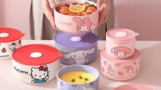 🎀 SANRIO CERAMIC BOWL WITH LID #sanriocharacters #hellokitty #sanrio #kuromi