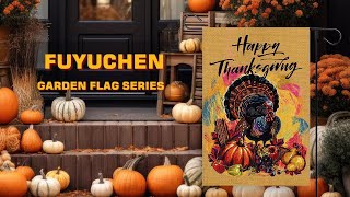 Happy Thanksgiving Turkey Garden Flag 12x18 Inch Double Sided for Outside Small Burlap Thanksful