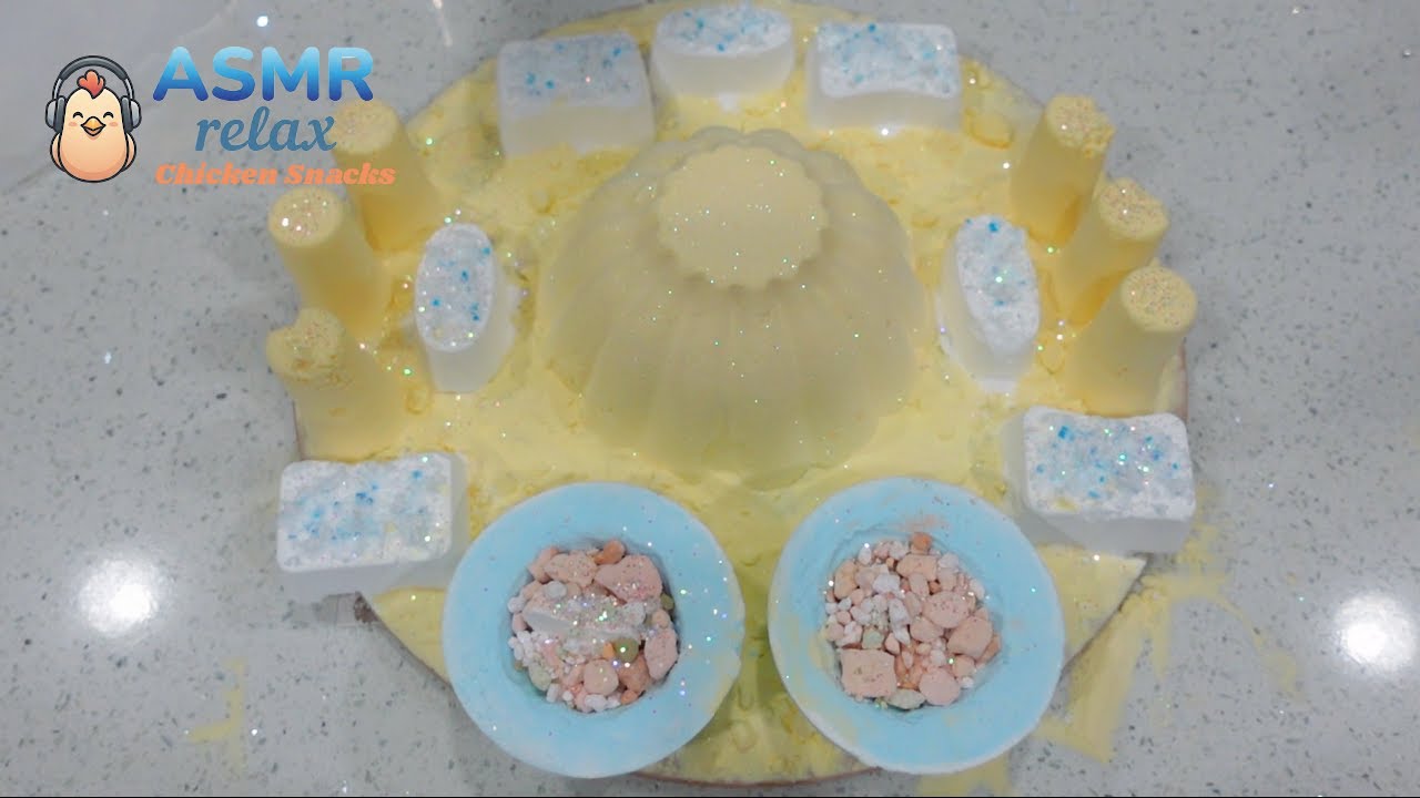 ASMR Soft Blue and Yellow Baking Soda Crush a variety of textures!