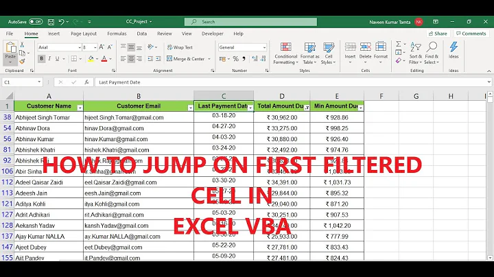 Select First row of filtered data VBA | Get row number of filtered row VBA | #NaveenTamtaVBA |