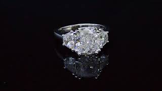 Natural Three Stone Cushion Cut and Half Moon Diamond Engagement Ring