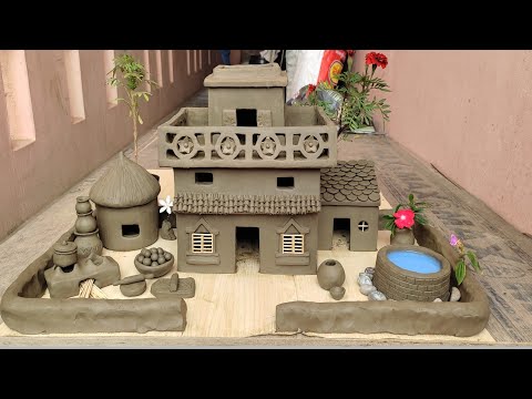 Miniature clay house || diy agriculture farming | village house |how to make clay kitchen set