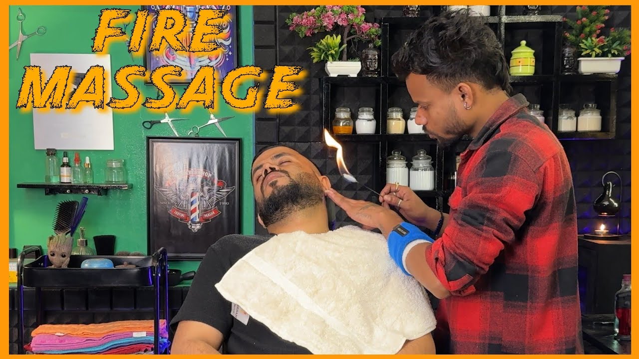 ASMR Fire 🔥 Head massage and Neck cracking Adjustments by Barber BHEEM💈