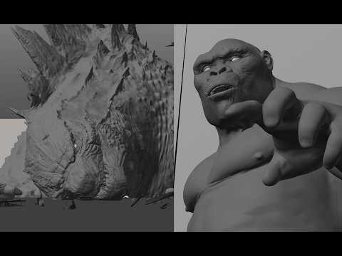 Godzilla vs Kong first face to face (BLENDER animation Godzilla)