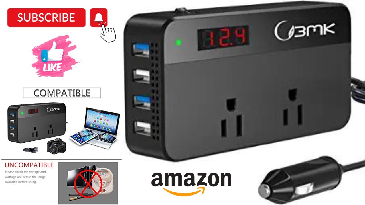 BMK 200W Car Power Inverter DC 12V to 110V AC Car Inverter 4 USB Ports