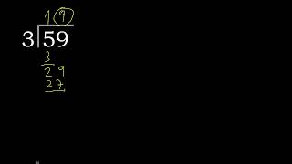 59/3 59 divided by 3 59÷3 59 3 remainder quotient, decimal result, 1-digit inexact division