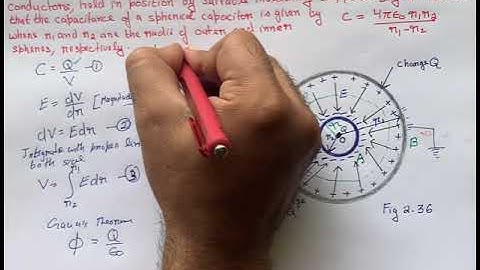 A spherical capacitor consists of two concentric spherical conductors held in position by suitable