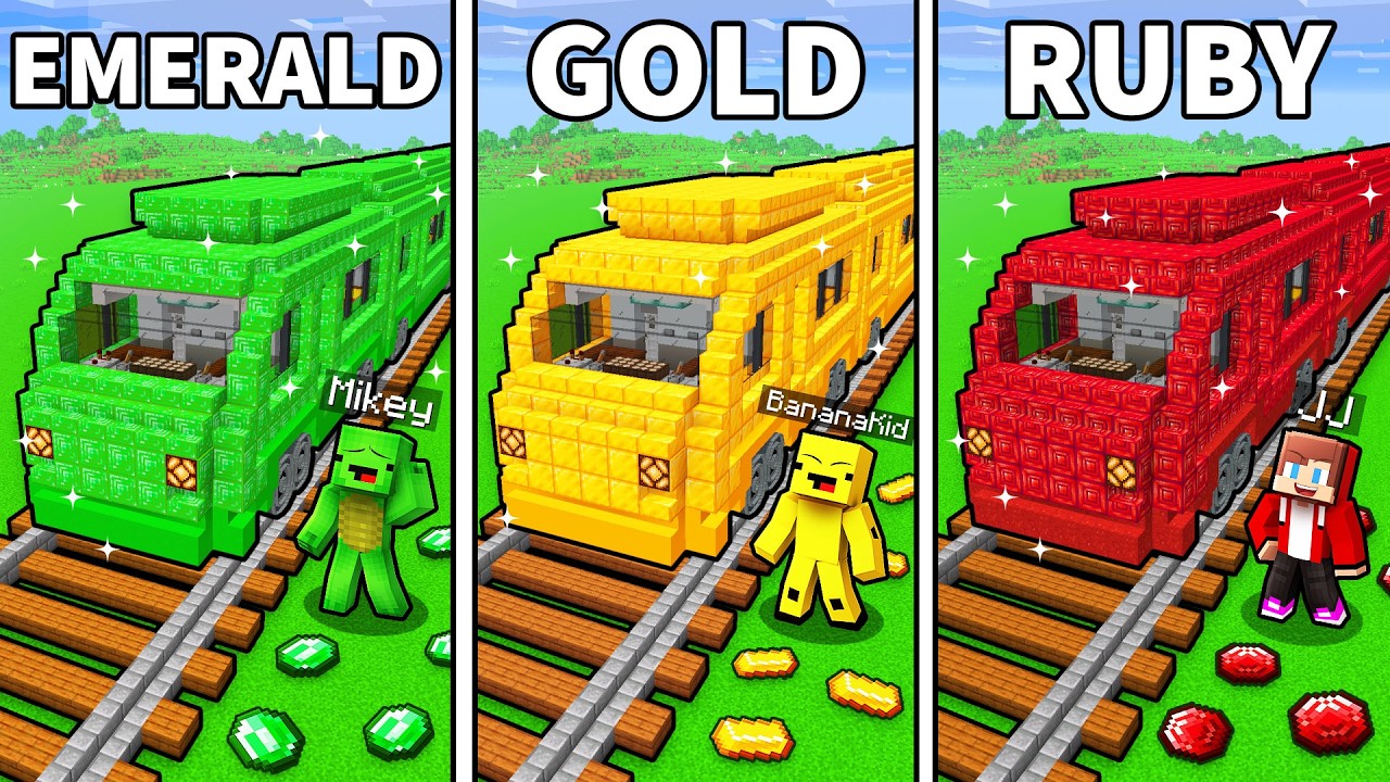 Mikey & JJ Friends: EMERALD vs GOLD vs RUBY TRAIN - Minecraft Maizen