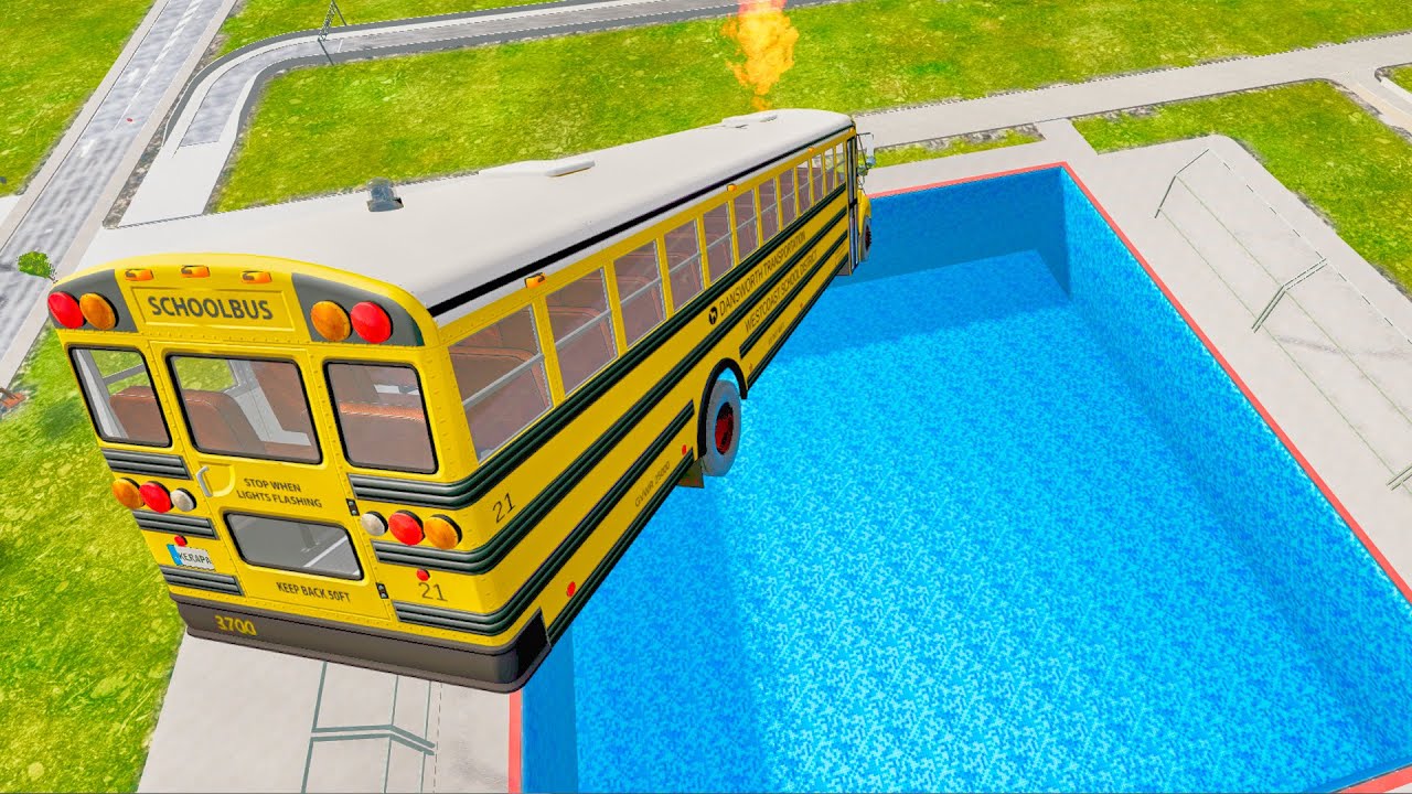 Buses Down In Swimming Pools - BeamNG drive bmg