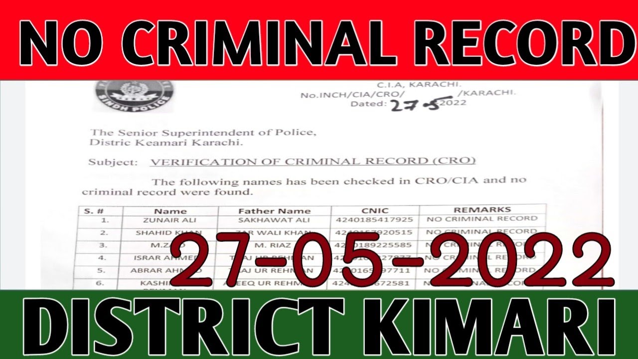 CRO LIST |NO CRIMINAL RECORD| DISTRICT KIMARI 