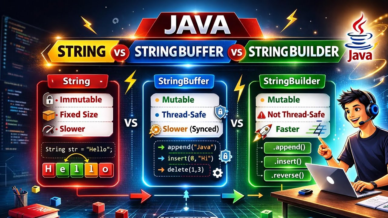 String vs StringBuffer vs StringBuilder in Java | Core Java - YouTube