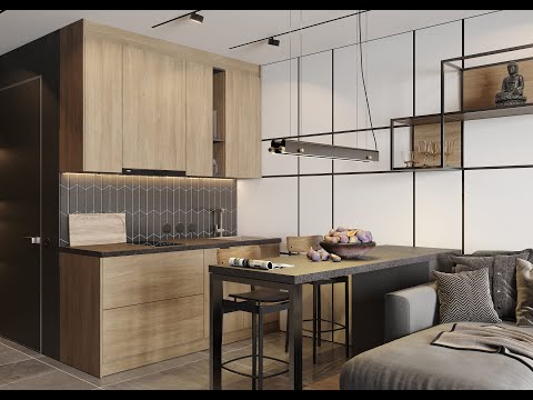 Кухня с барной стойкой в апартаменты или квартиру-студию.