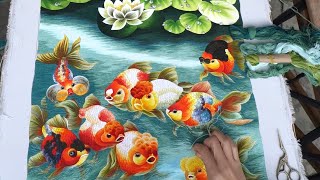 Hand Embroidery Art - Fish and Lotus Embroidery Picture