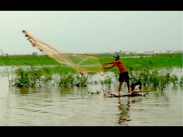 Cast Net Fishing in Cambodia - Sa'ang District Kandal Province 