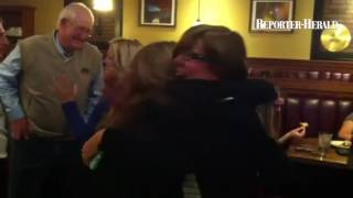 TSDBOE candidate Pam Howard celebrates early results with her husband. #votelarimer @reporterherald
