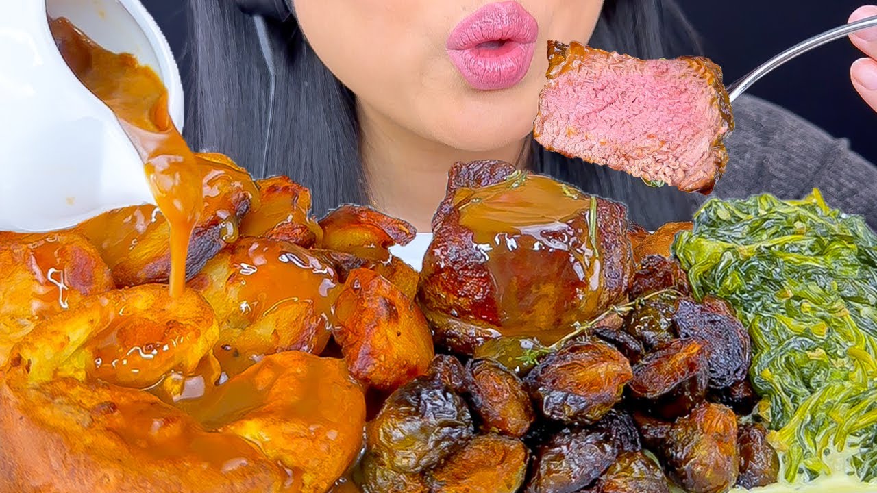 ASMR Roast FEAST | Crispy Potatoes, Creamed Spinach & Yorkshire Pudding | Mukbang | ASMR Phan