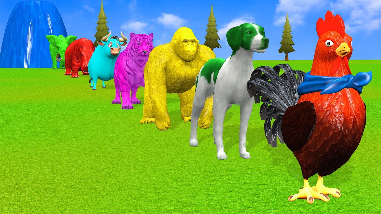 Long Slide Game with Cow Elephant Gorilla Hippopotamus Tiger 3d Animal Game Funny 3d Animals