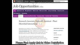 Research Associate/Research Assistant - Plant Microbial Interactions, University of Cambridge UK