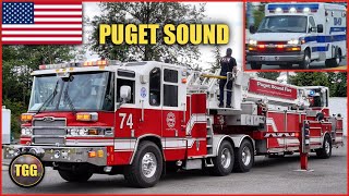  Puget Sound Fire Engine 74 Ladder 74 Tri-Med Ambulance Responding 
