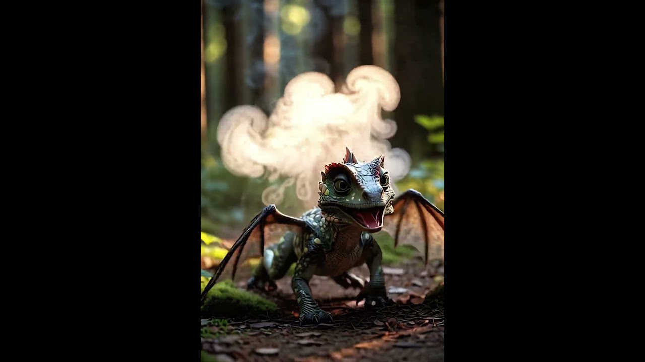 Baby Dragon Emerging From Forest Mist fantasy mythical creature 