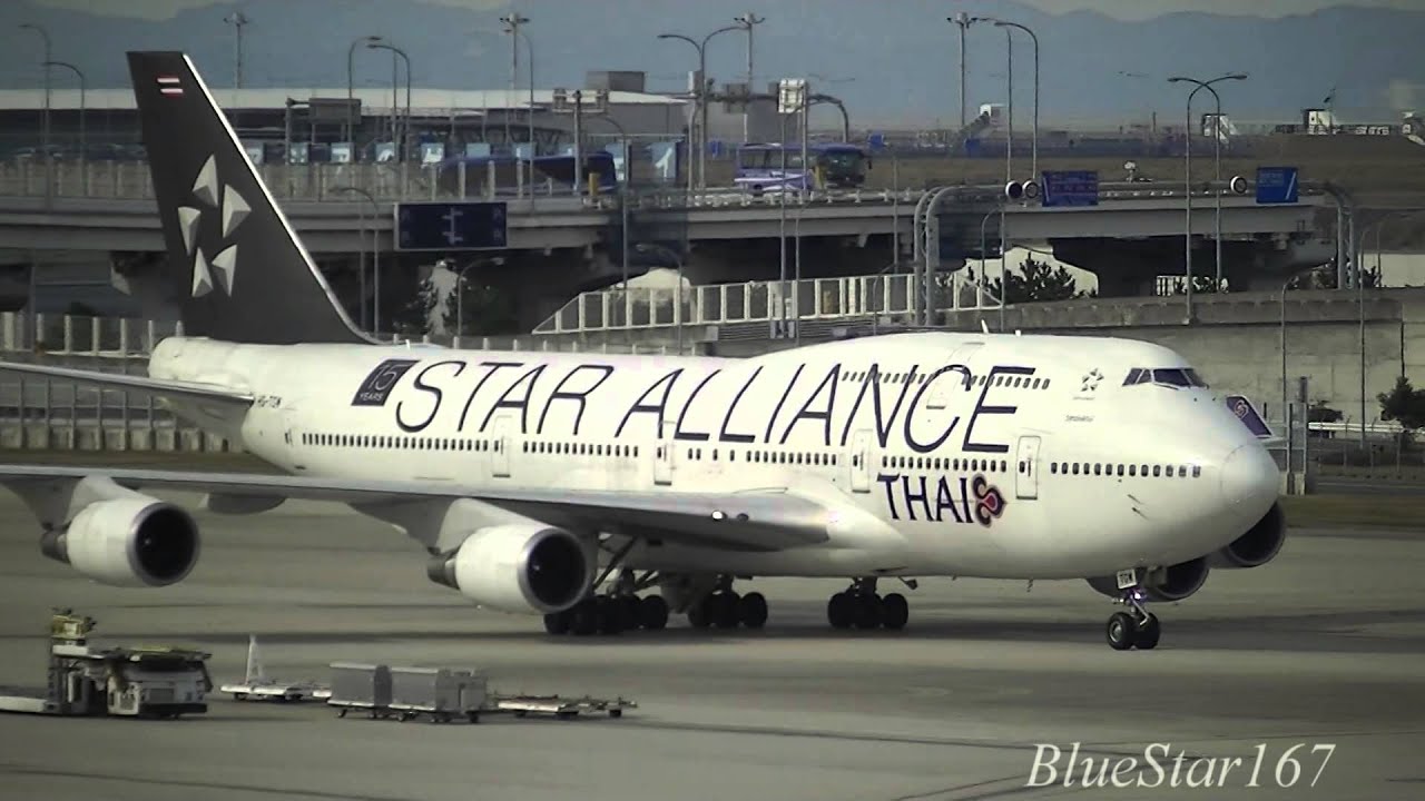 [Star Alliance] Thai Airways International Boeing 747-400 (HS-TGW) takeoff from KIX/RJBB RWY 06R