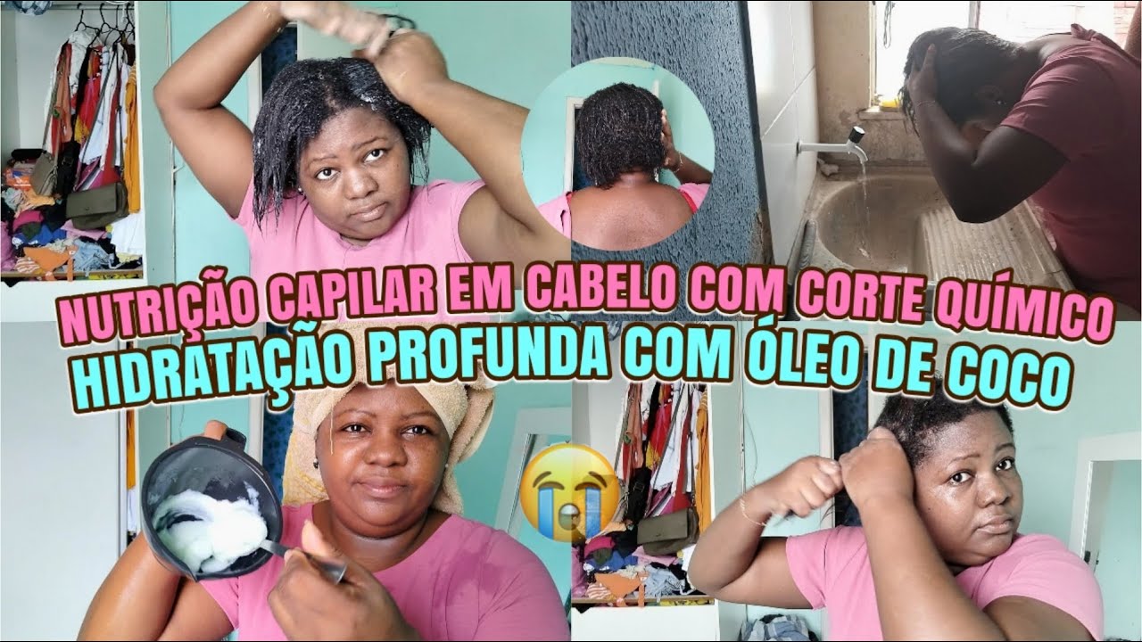 NUTRIÇÃO CAPILAR EM CABELO COM CORTE QUÍMICO |HIDRATAÇÃO PROFUNDA COM ÓLEO DE COCO/FAZ UM MÊS🙌🏾