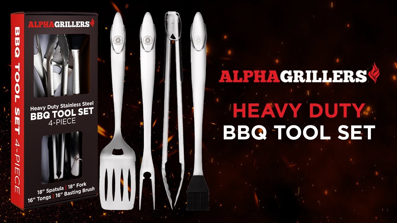 Grill Tools - 4-Piece Heavy Duty BBQ Grill Tools Set