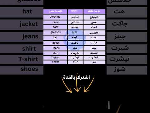 كلمات انجليزية مهمه للحفظ عن الملابس