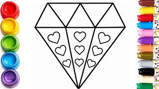 Easy Drawing Diamond with Hearts Coloring Page For Preschool Kids |