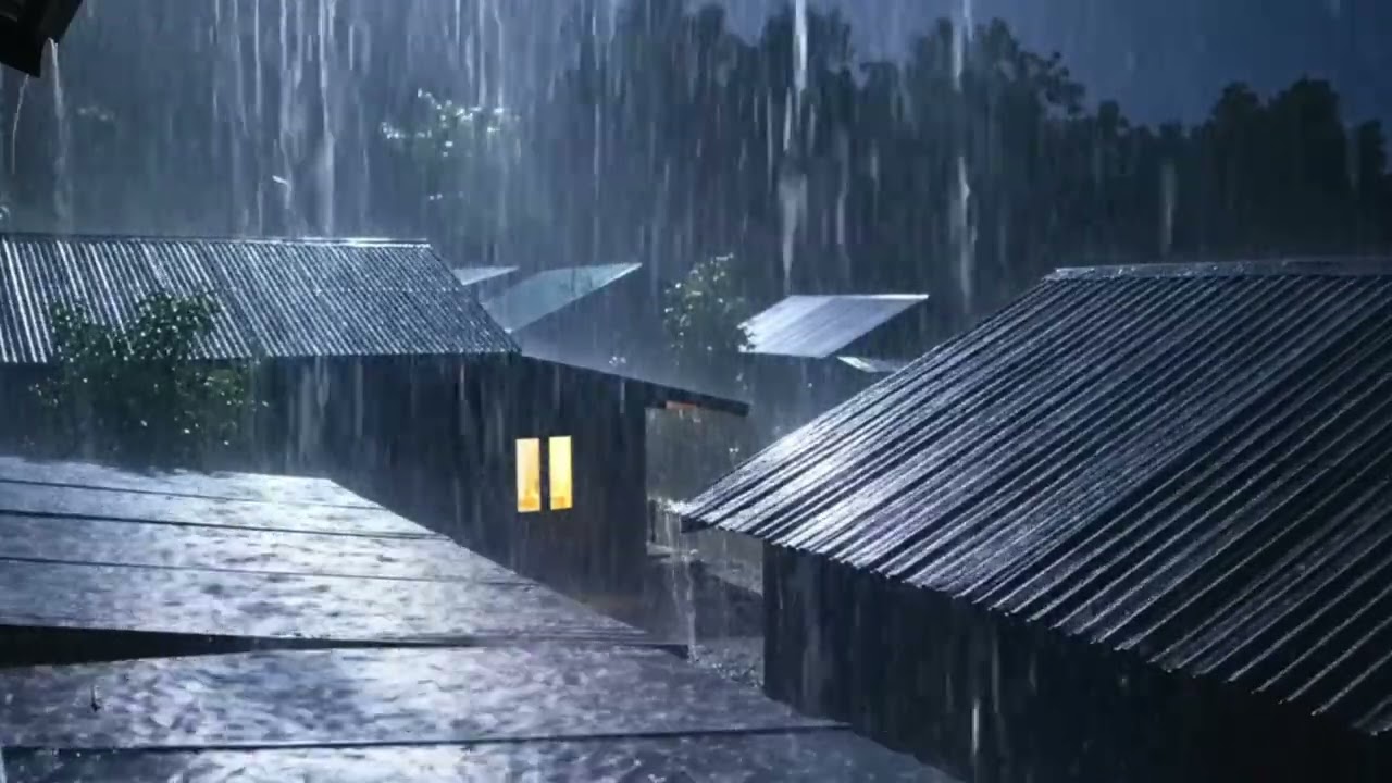 Deep Sleep Instantly 😴 Heavy Rain in Quiet Village Night (Realistic Rain Sounds)