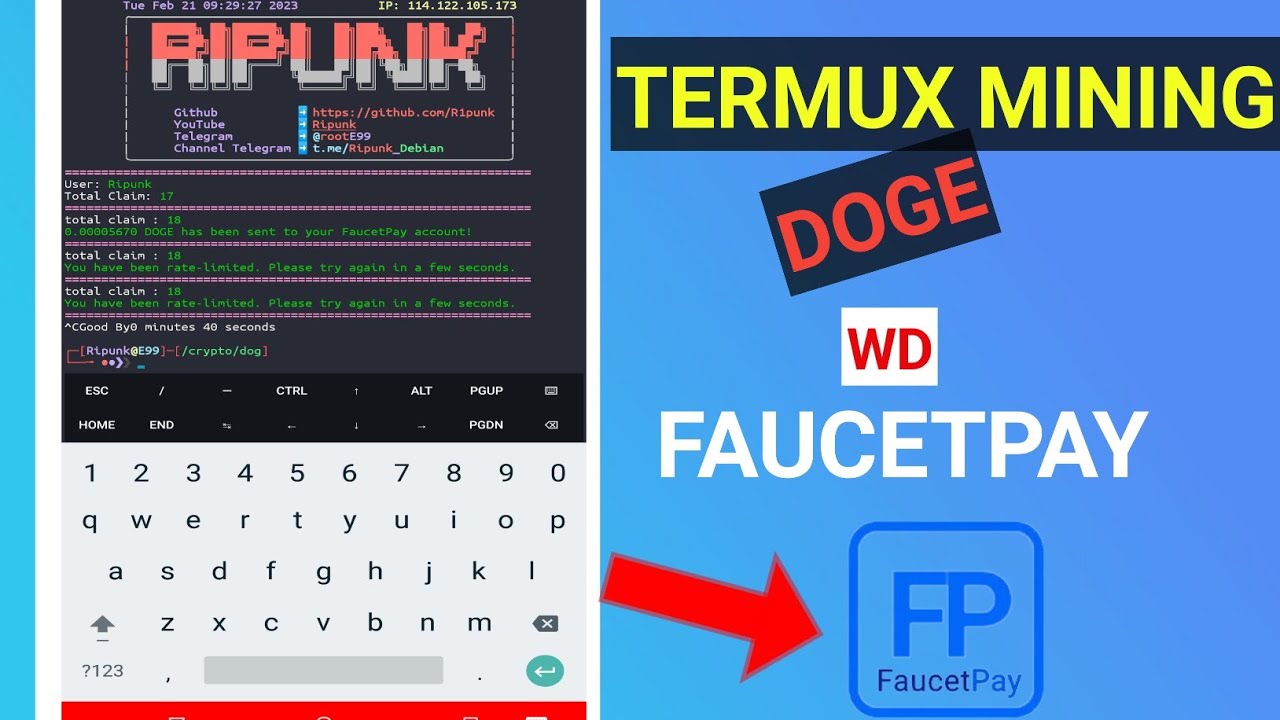 crypto mining doge termux instan wd faucetpay - YouTube