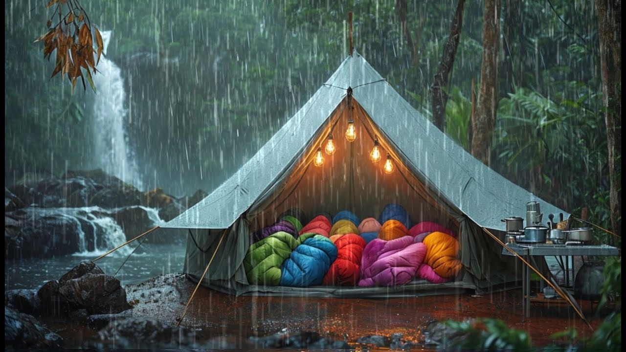 КЕМПИНГ ПОД САМЫМ ЛИВЫМ ДОЖДЁМ // пытаюсь построить укрытие в реке, ловлю рыбу