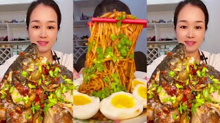 Asmr Eating Fish Fry, Big Fish Head Mukbang | 생선대가리 먹방 | 중국먹방,생선먹방,생선구이 가정식 | 중국먹방 면 먹기 이거 맛있네