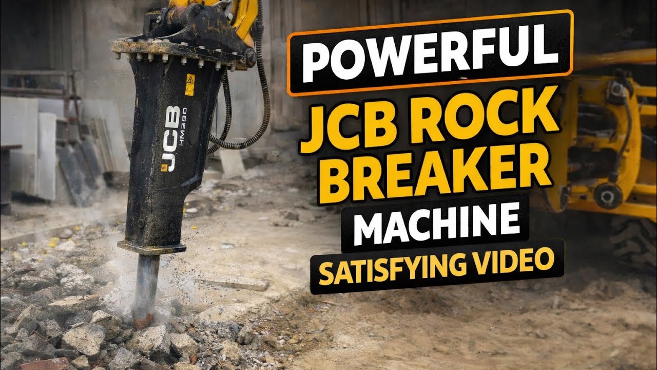 JCB Rock Breaker Machine Crushing Hard Rocks | Construction Site Work