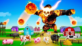 Giant Lava Monster Attacks Farm Animals - Monkey, Fox, and Bear Save the Day from the Lava Monster!
