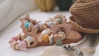 Let's Make Baby Rattle Bracelet Wooden Toys Crochet Beads Baby Teether Christmas Gift Hedgehog Elk