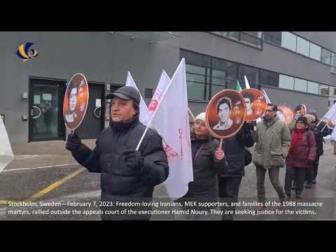 Stockholm, Sweden—February 7, 2023: MEK supporters rally outside the appeals court, seeking justice